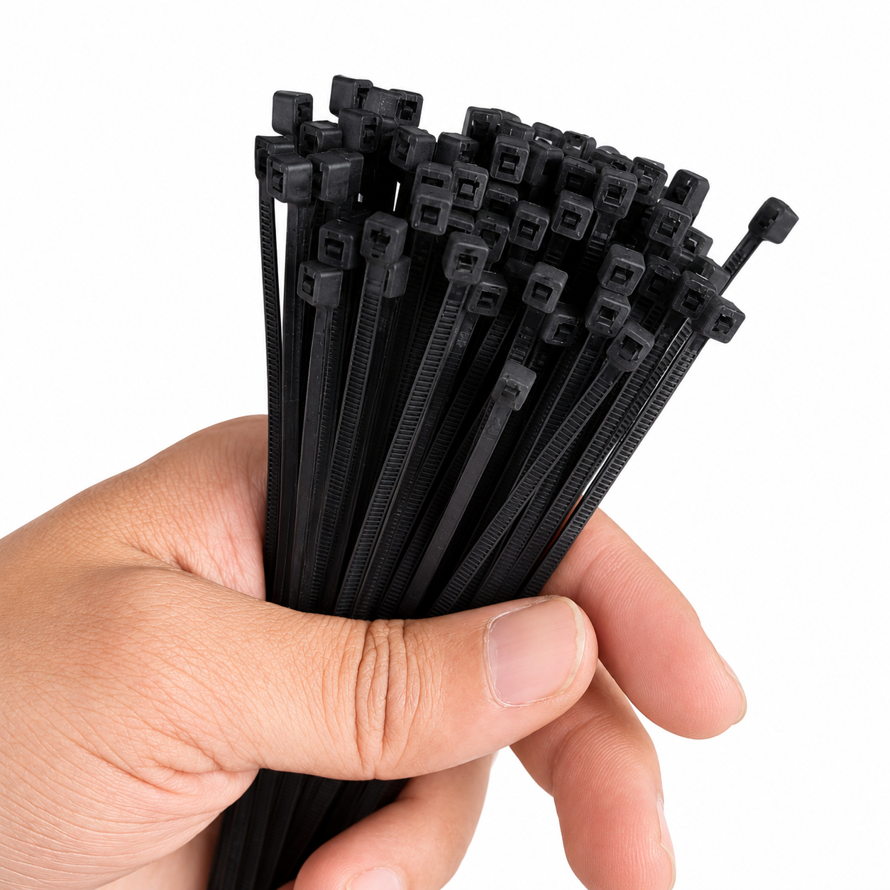 Black nylon self locking cable ties bundle close up