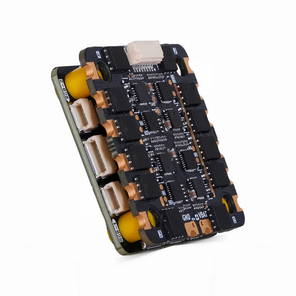 Angled view of BotStack F405 FC and AM32 55A ESC stack