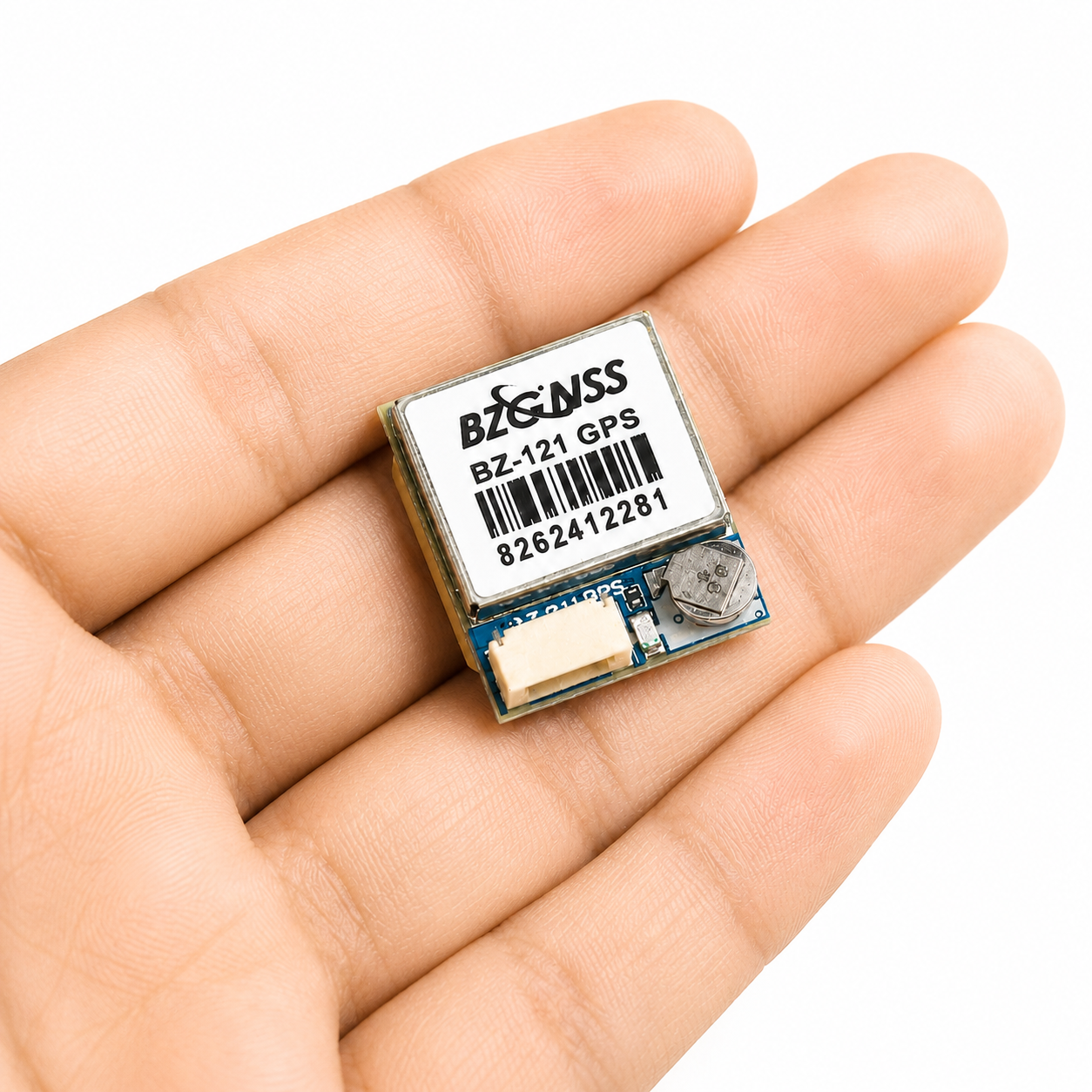 BZGNSS BZ-121 Compact M10 GPS Module shown in hand for size reference, suitable for FPV drones and UAVs