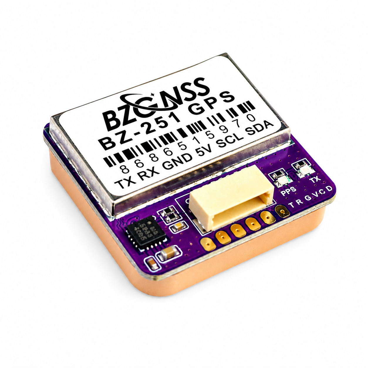 Rear view of BZGNSS BZ-251 M10 GPS Module with QMC5883 compass for drone navigation