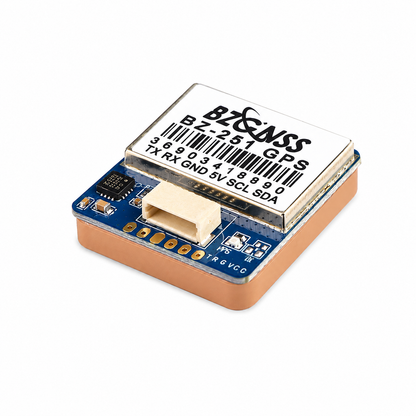 Angled view of BZGNSS BZ-251 M10 GPS Module with QMC5883 compass for FPV drones and UAVs (Blue Edition)