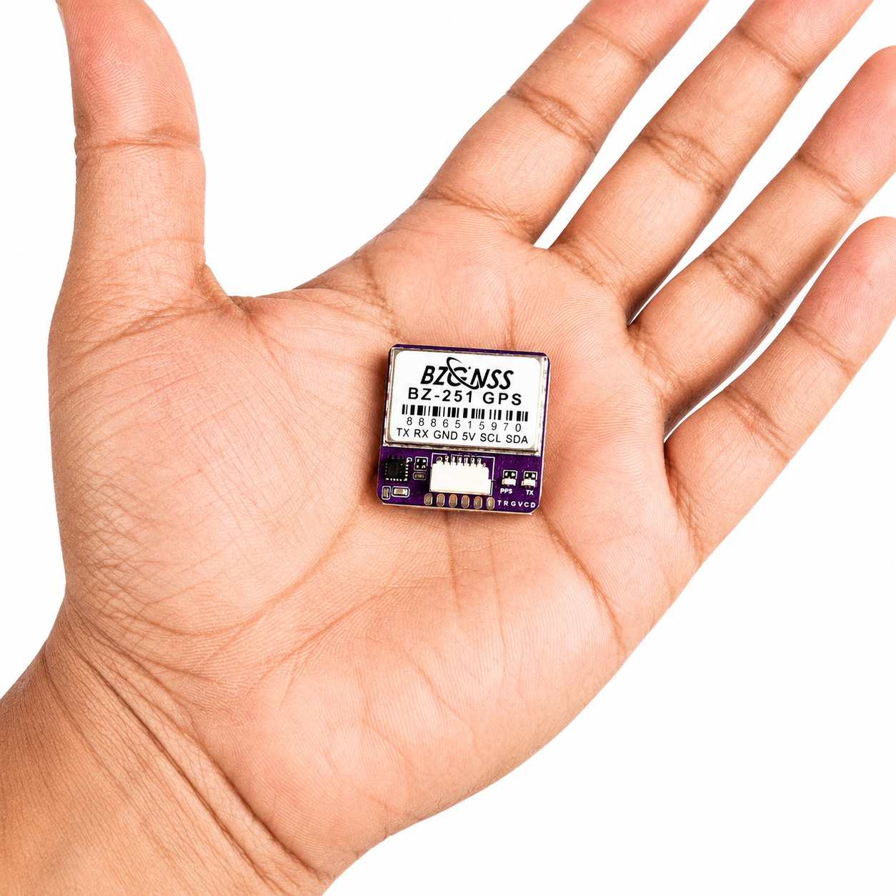 BZGNSS BZ-251 M10 GPS Module shown in hand for size reference, suitable for FPV drones and UAVs