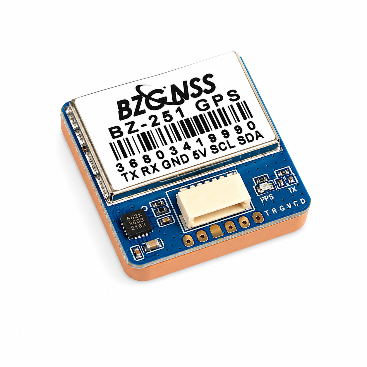 Top view of BZGNSS BZ-251 M10 GPS Module with QMC5883 compass for FPV drones and UAVs (Blue Edition)
