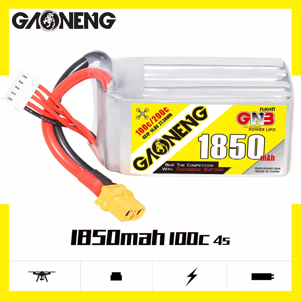 GNB 4S 14.8V 1850mAh 100C XT60 Lipo Battery.