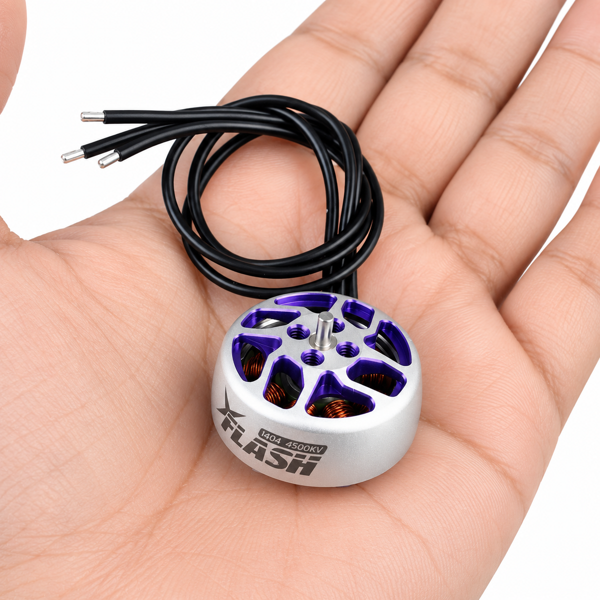 Compact FlyFishRC Flash 1404 brushless motor with wires for small FPV drone assembly