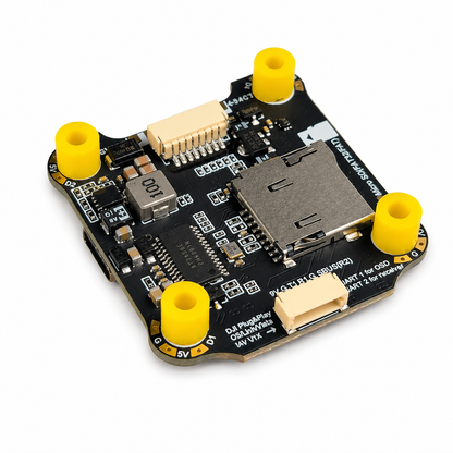 Compact F405 V4 30x30 flight controller for FPV drone with dampers.