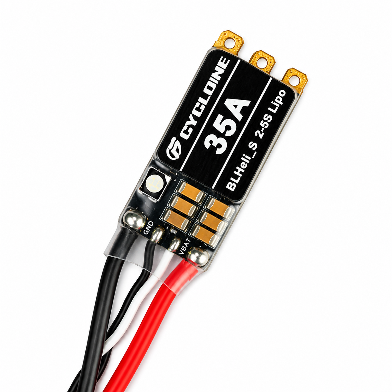 Close-up of Cyclone 35A BLHeli_S DSHOT600 electronic speed controller