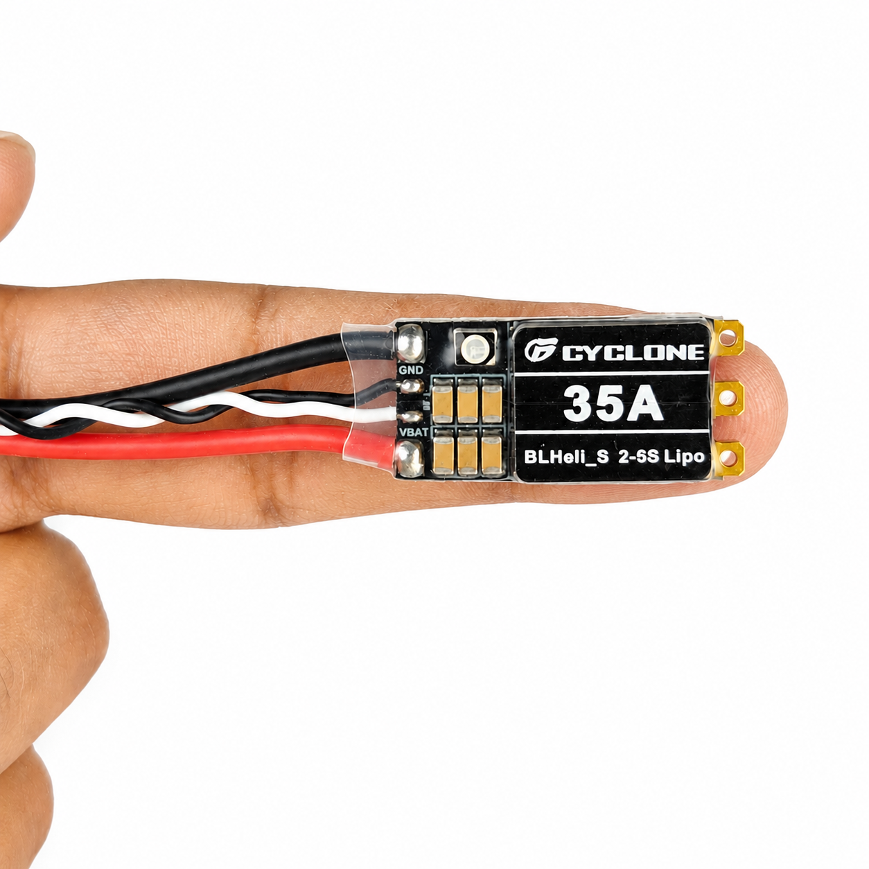 Side angle view of Cyclone 35A OPTO ESC for brushless drone motors