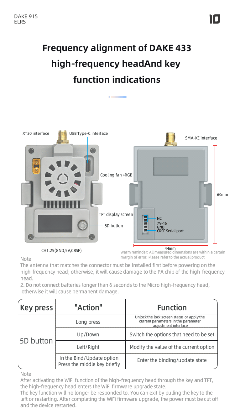 DAKEFPV 2.4G ELRS Micro TX Module Specifications