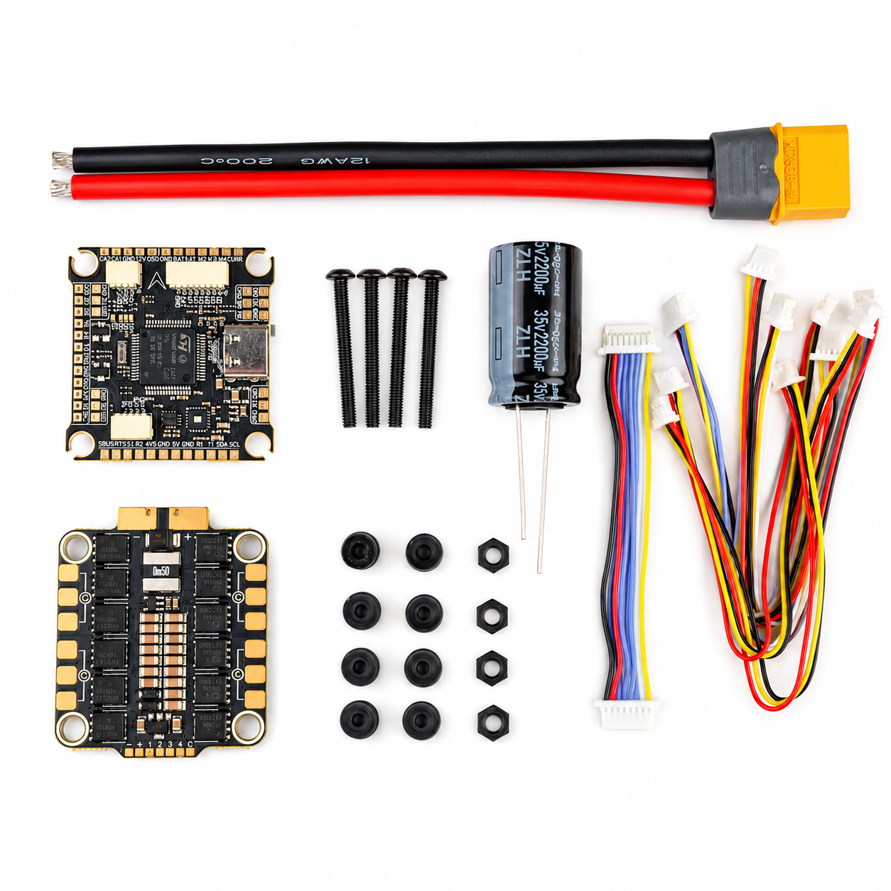 Complete accessory kit included with DakeFPV F405 stack