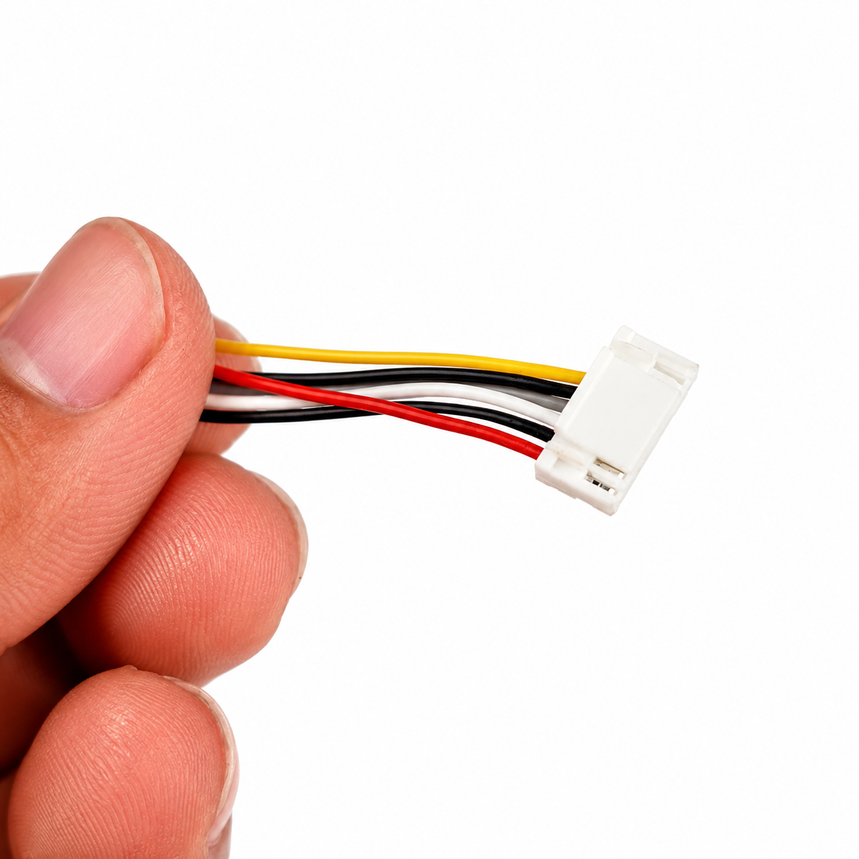 Macro view of DJI 6Pin connector and wiring