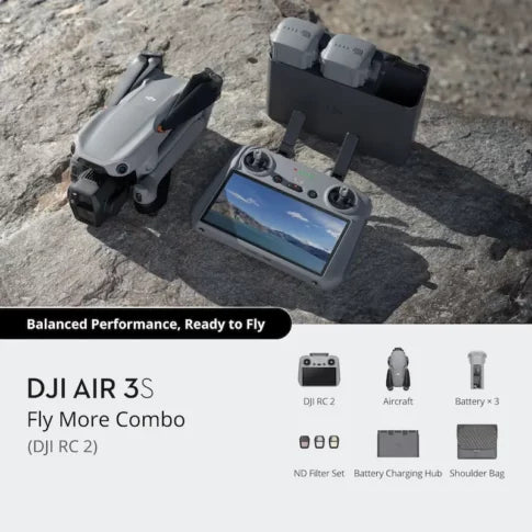 DJI Air 3S Combo Drone with Fly More Kit (3 Batteries + RC2 Remote)