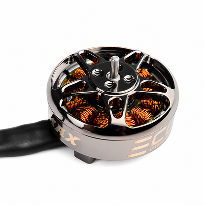 Close-up top view of Emax ECOII 2004 2000KV brushless motor showing copper windings