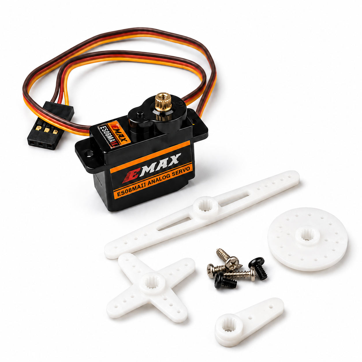 Emax ES08MA II servo with servo horn and mounting hardware
