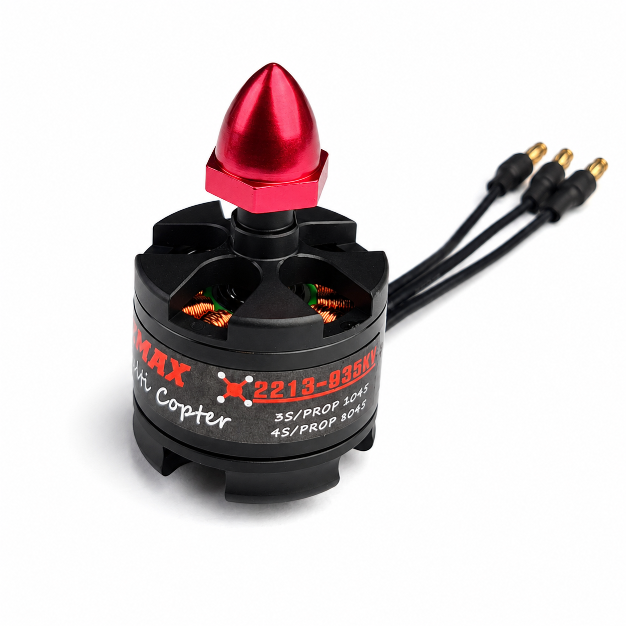 Side profile of EMAX MT2213 935KV motor with red cap