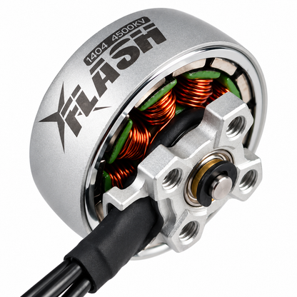 FlyFishRC Flash 1404 4500KV brushless motor with visible internal components