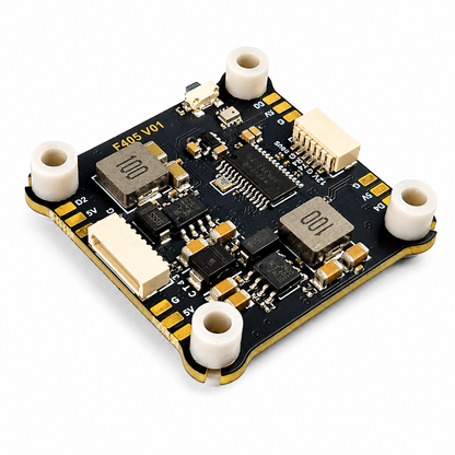 Mounted angle view of FlyfishRC F405 flight controller