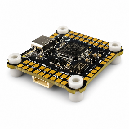 Top corner view of FlyfishRC F405 flight controller PCB