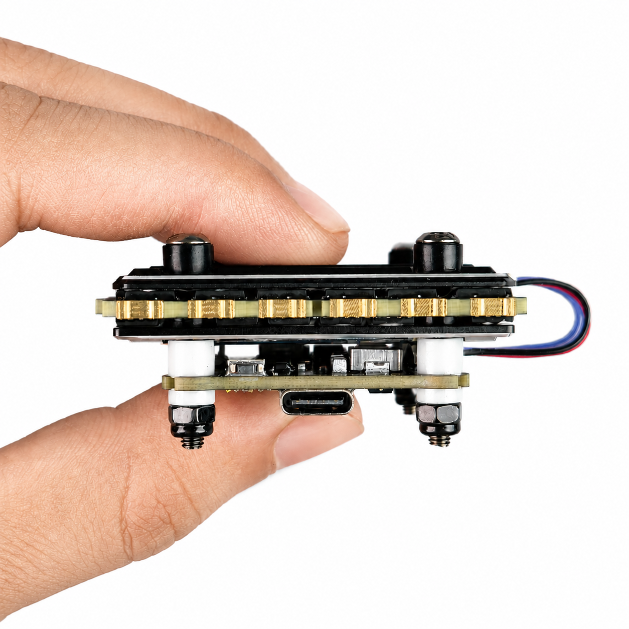 Side profile of FlyfishRC F405 and 100A ESC stack