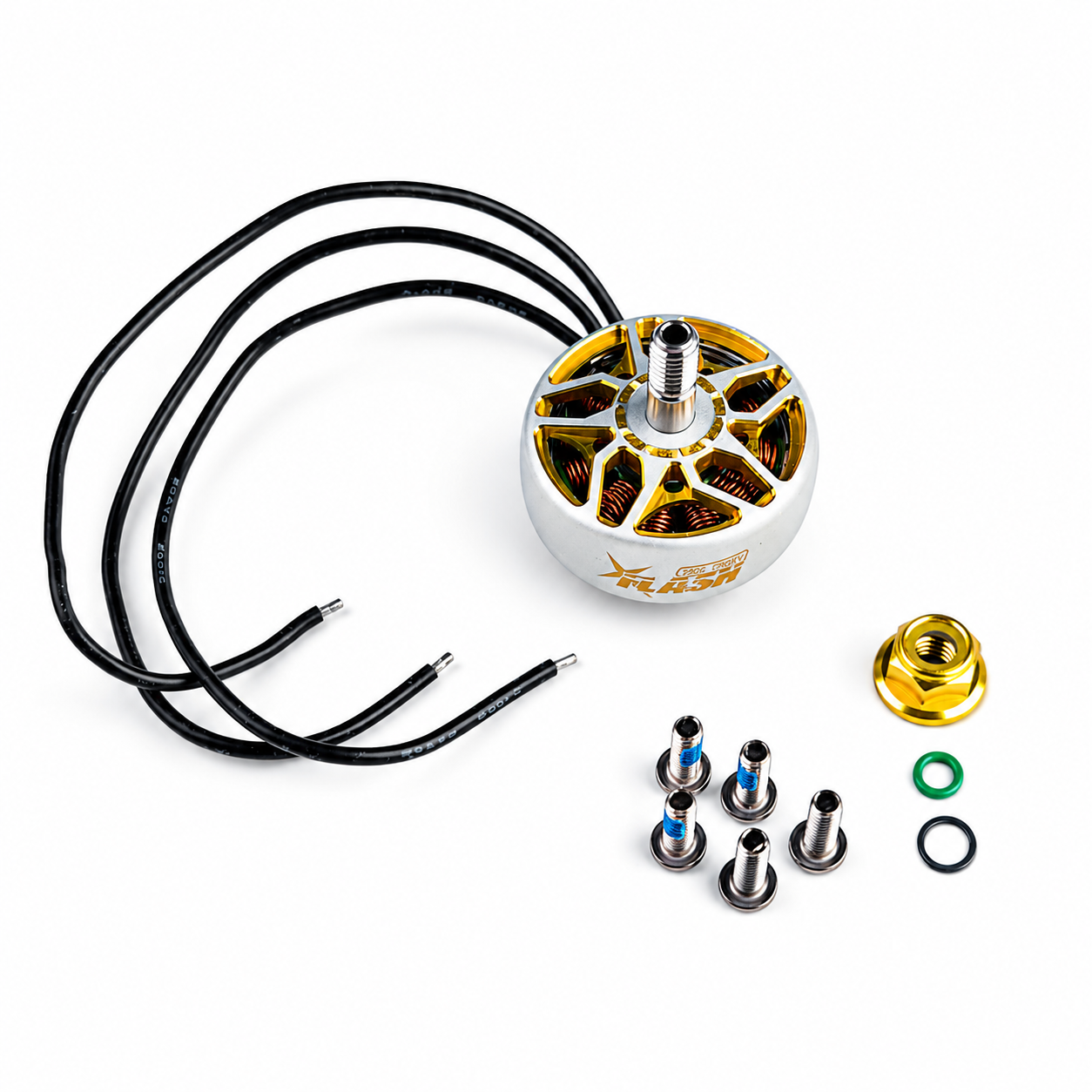 FlyFishRC Flash 2406 motor with mounting hardware and accessories