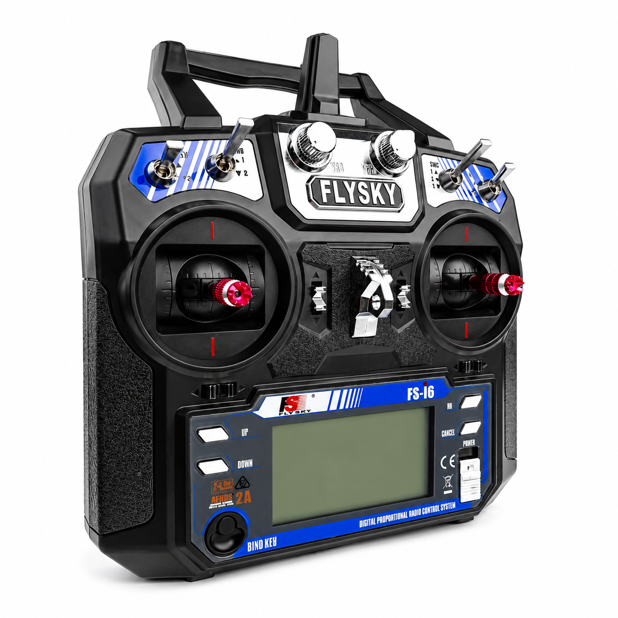 Front view of FlySky FS-i6 6-channel radio transmitter