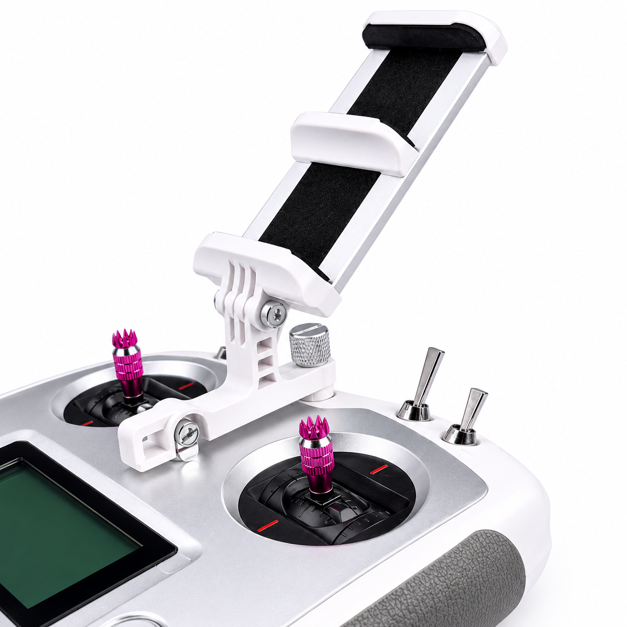 FlySky FS-i6S mobile holder mounted on radio transmitter