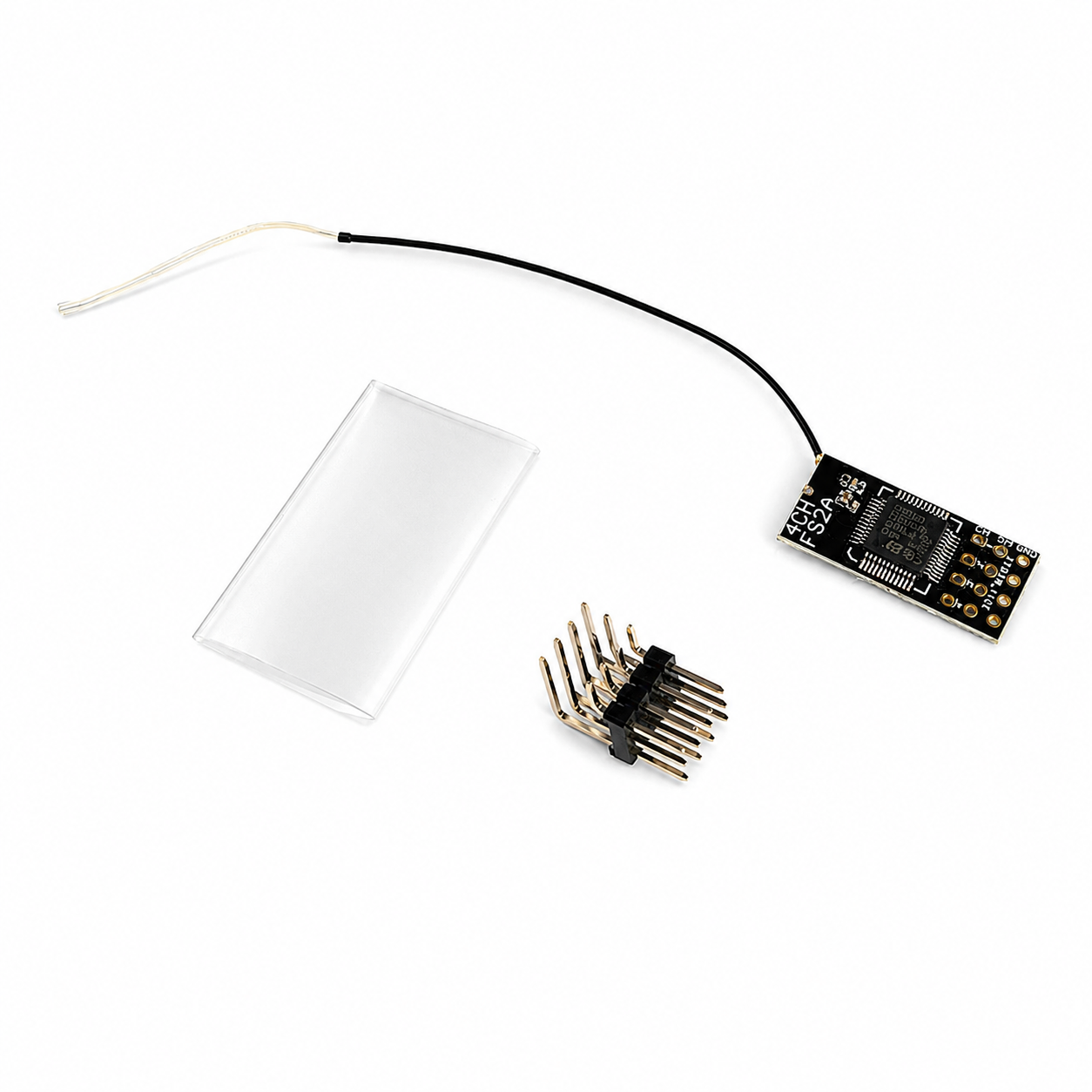 Flysky FS2A 4CH receiver with antenna, pin headers and protective case