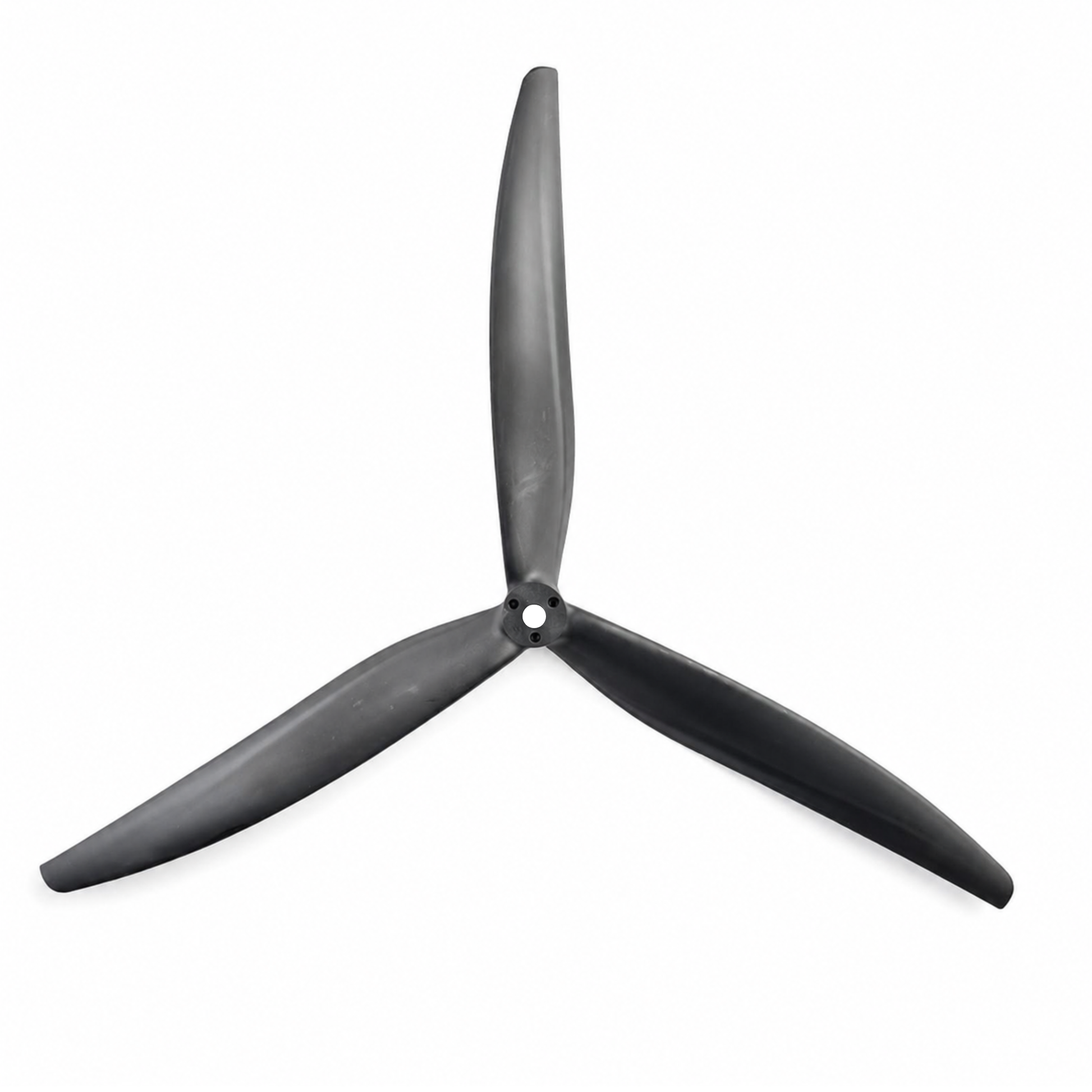 Front view of Gemfan 13X9 glass fiber nylon 3-blade black propeller for FPV cinelifter and heavy-lift drone applications.