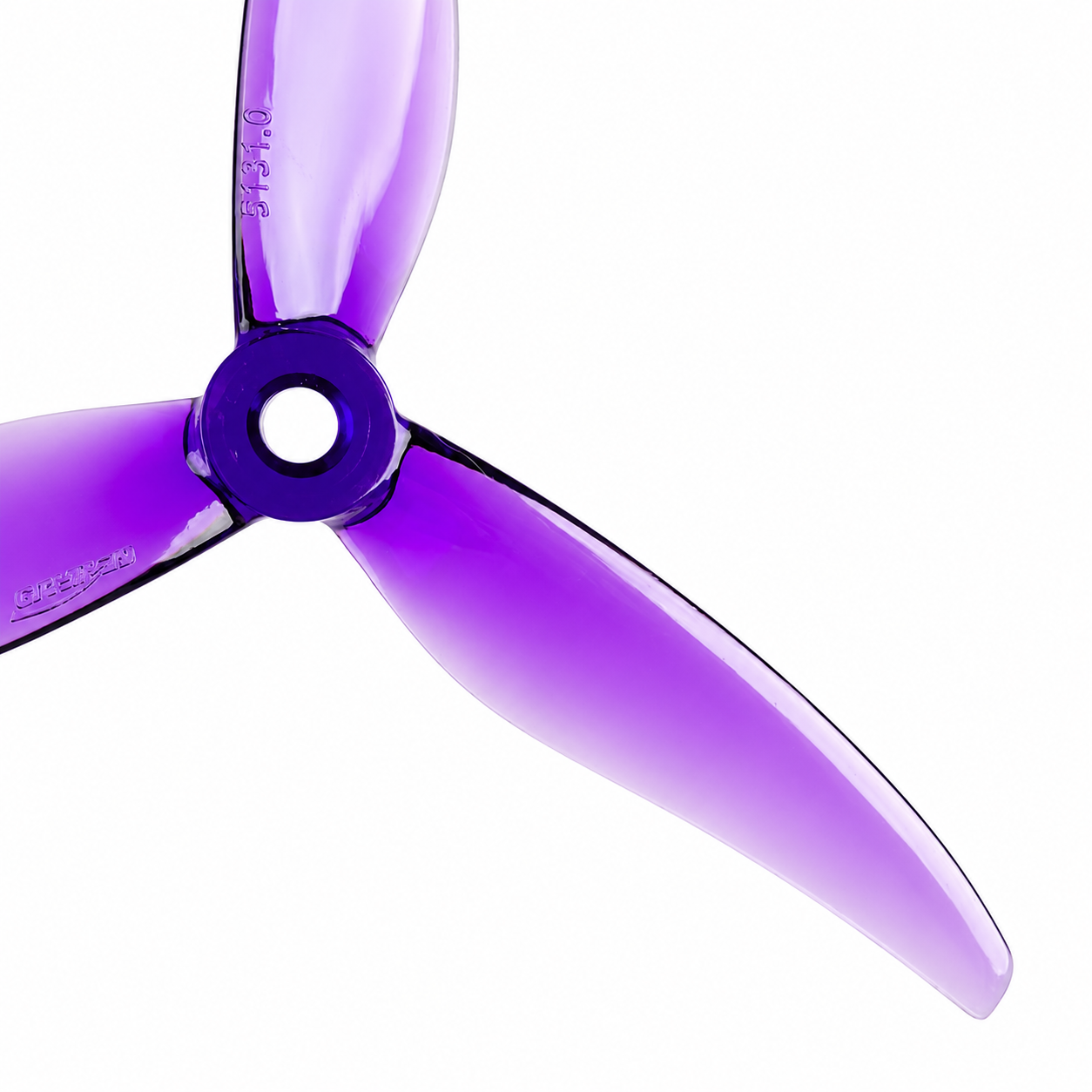 Close-up of Gemfan 5131.0 Fury Purple Propeller hub