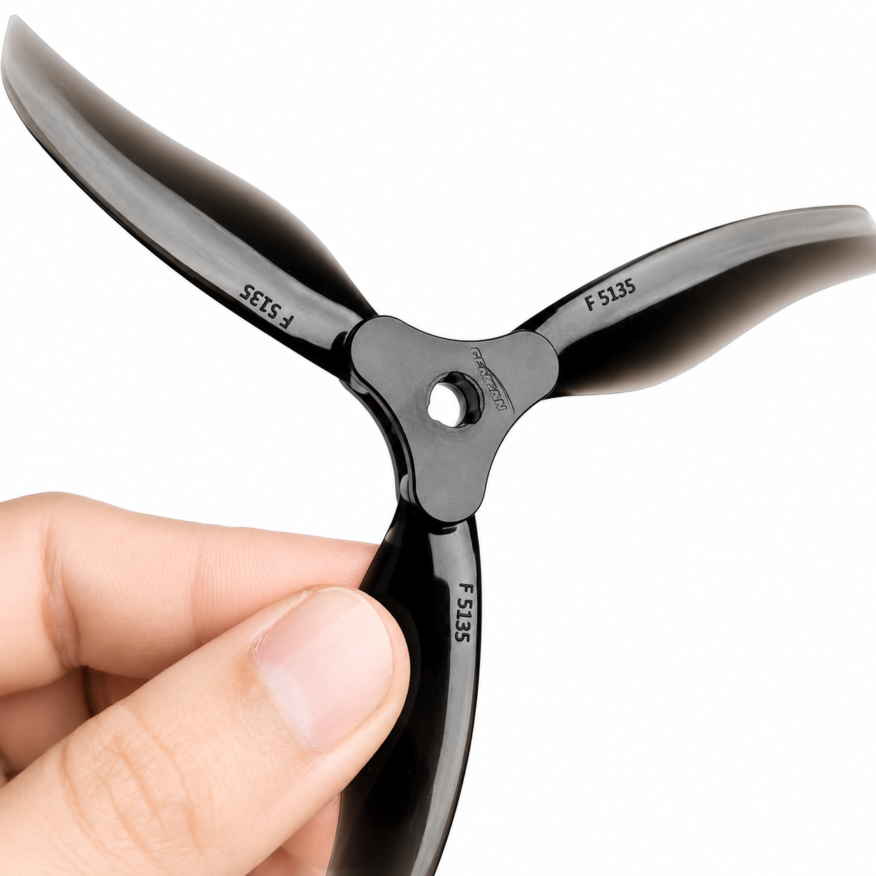 Close-up of Gemfan F5135 Clear Grey 3 Blade Propeller