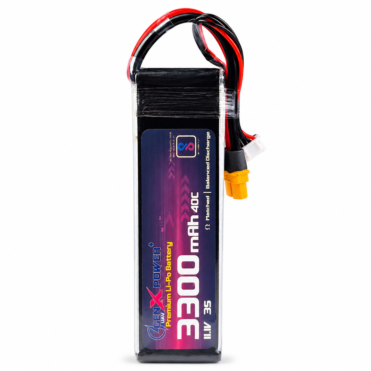 Front Angled View of GenX 3S 3300mAh 40C LiPo Battery