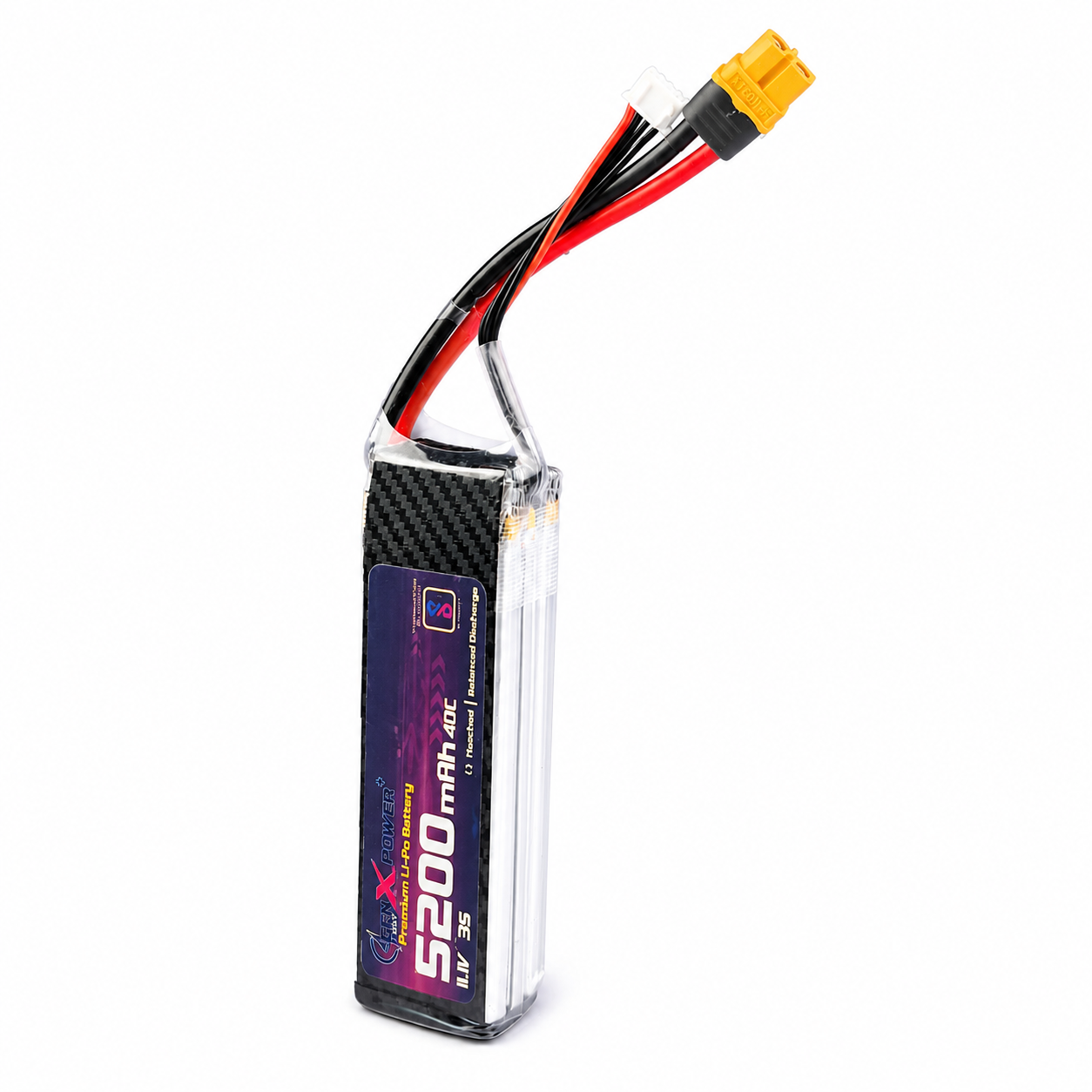 Profile view of GenX 11.1V 3S 5200mAh 40C rechargeable LiPo battery