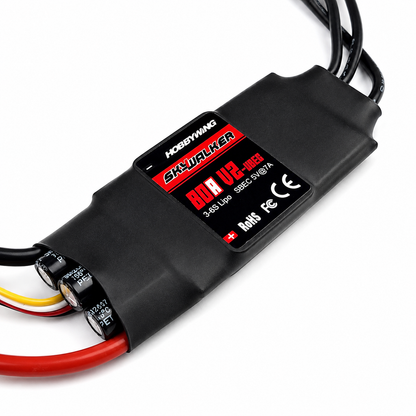 Close-up view of Hobbywing Skywalker 80A UBEC brushless ESC for RC airplanes and drones