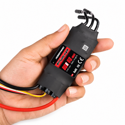 Hobbywing Skywalker 80A UBEC ESC shown in hand for size reference