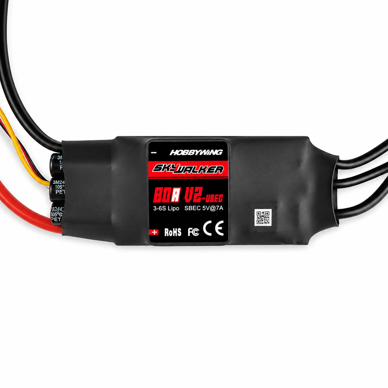 Top view of Hobbywing Skywalker 80A UBEC electronic speed controller with 5V 7A SBEC