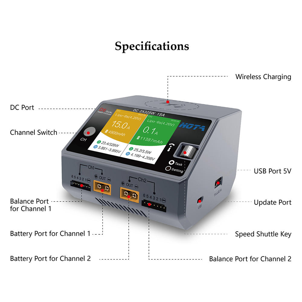 HOTA D6 Dual Channel 15A 1 -6S Smart Charger