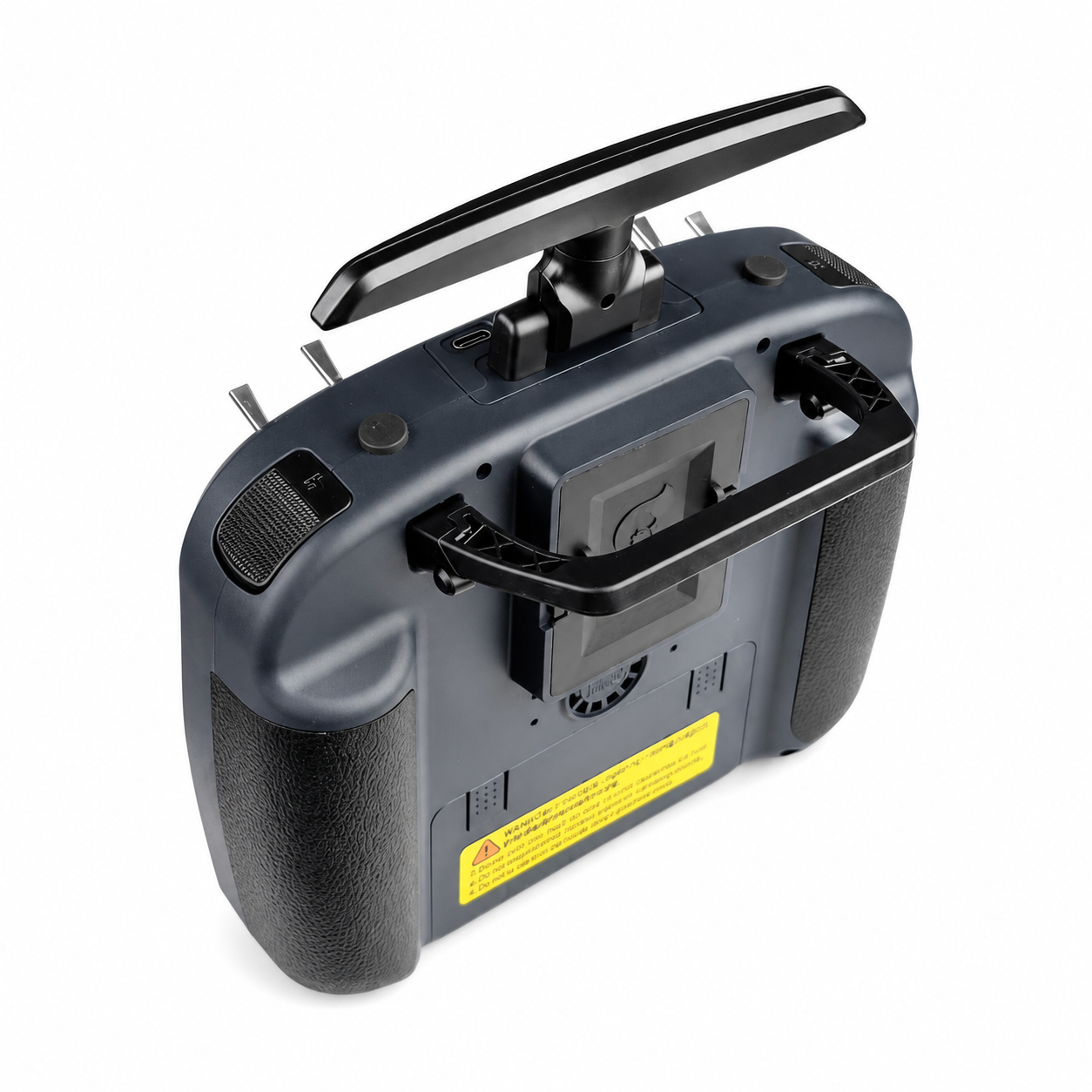 Angled view of Jumper T14 RC transmitter with folding antenna