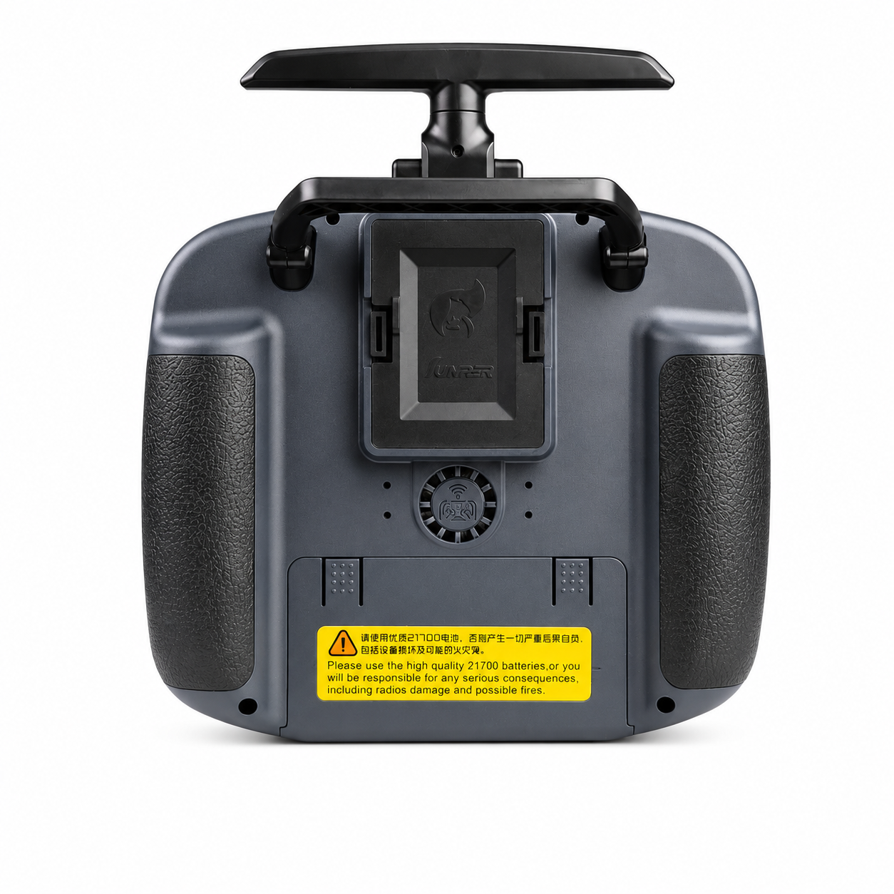 Rear view of Jumper T14 transmitter with ergonomic grip design
