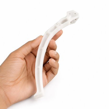 White quadcopter landing gear held in hand