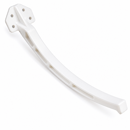 Side view of white plastic landing gear for drone