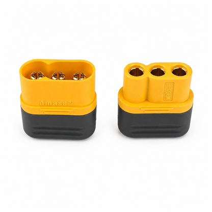 Front and back view of Amass MR60 male and female battery connector.