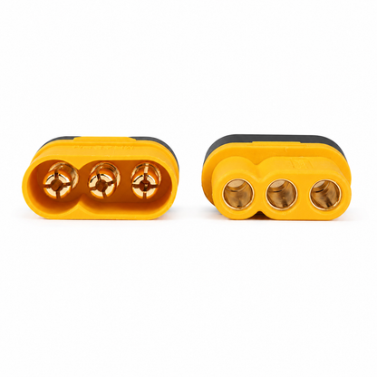 Gold plated terminals of Amass MR60 battery connector.
