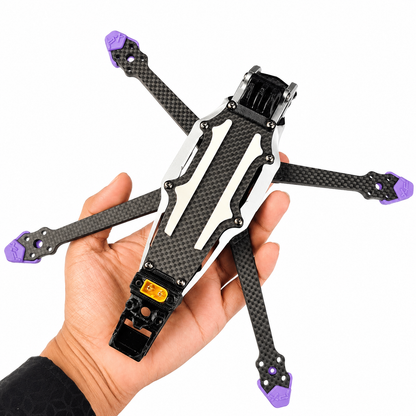 PXRC 5 Inch Carbon Fiber FPV drone frame shown in hand for size reference.