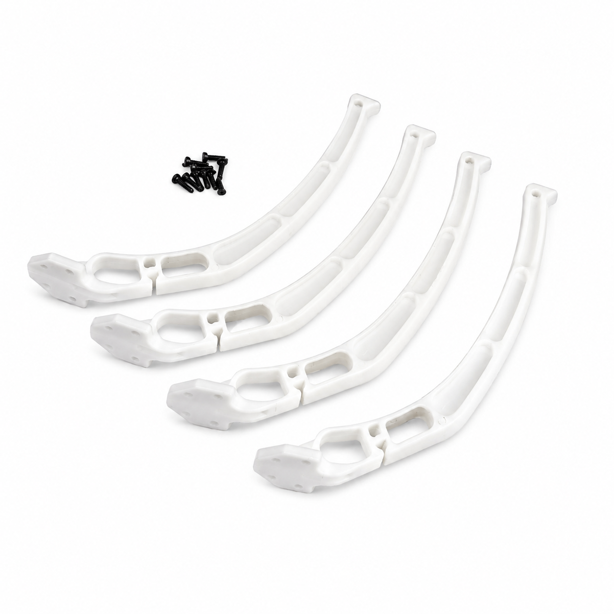 Top view of white quadcopter landing gear plastic
