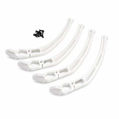 Top view of white quadcopter landing gear plastic