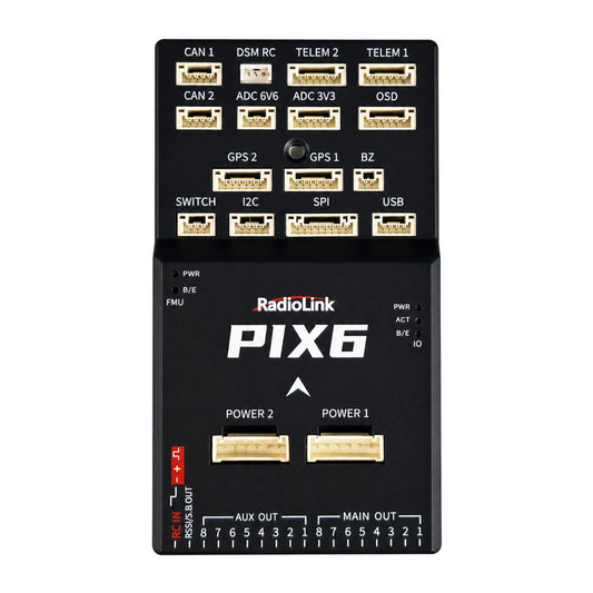 Rear view of Radiolink PIX6 drone flight controller