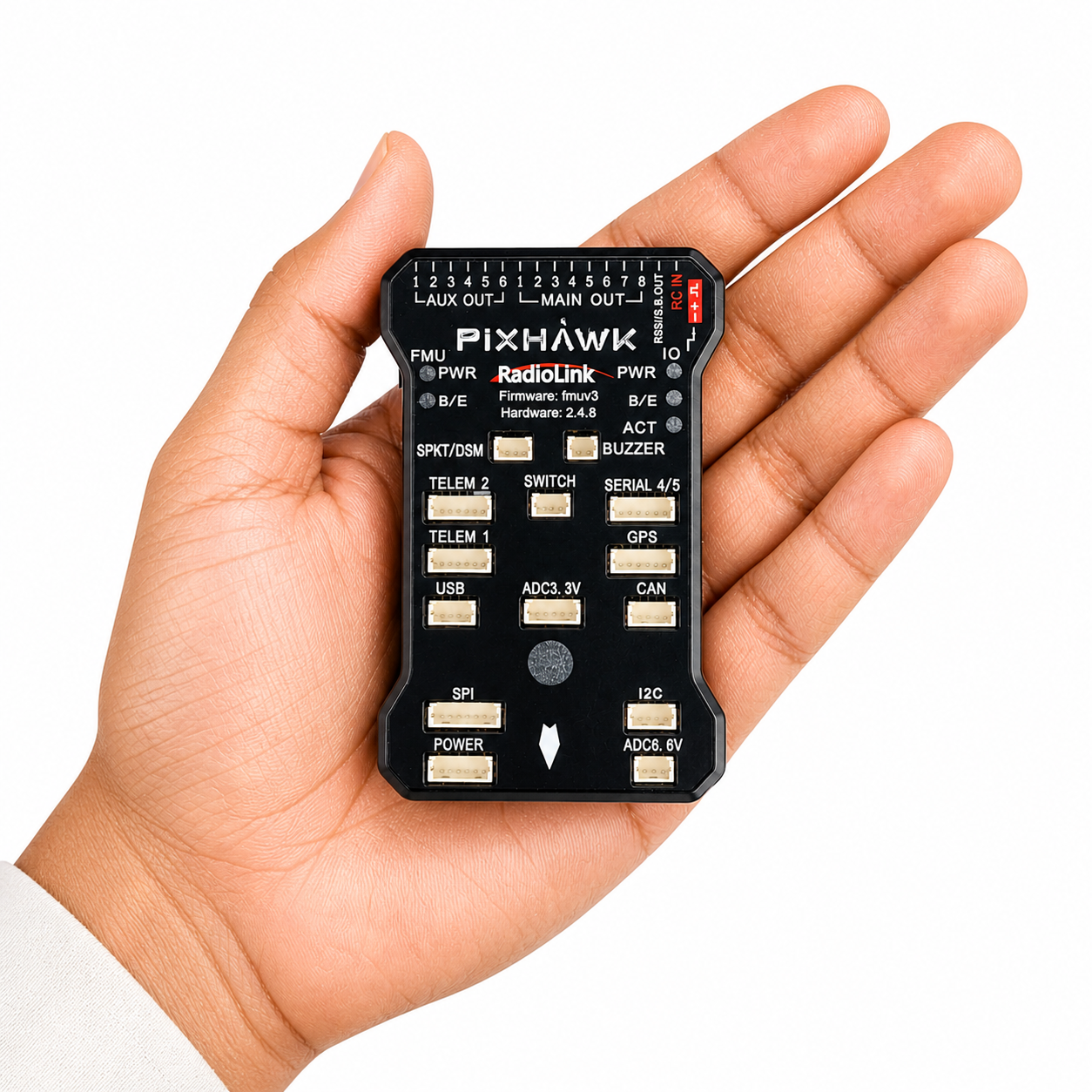 Radiolink Pixhawk flight controller board shown in hand