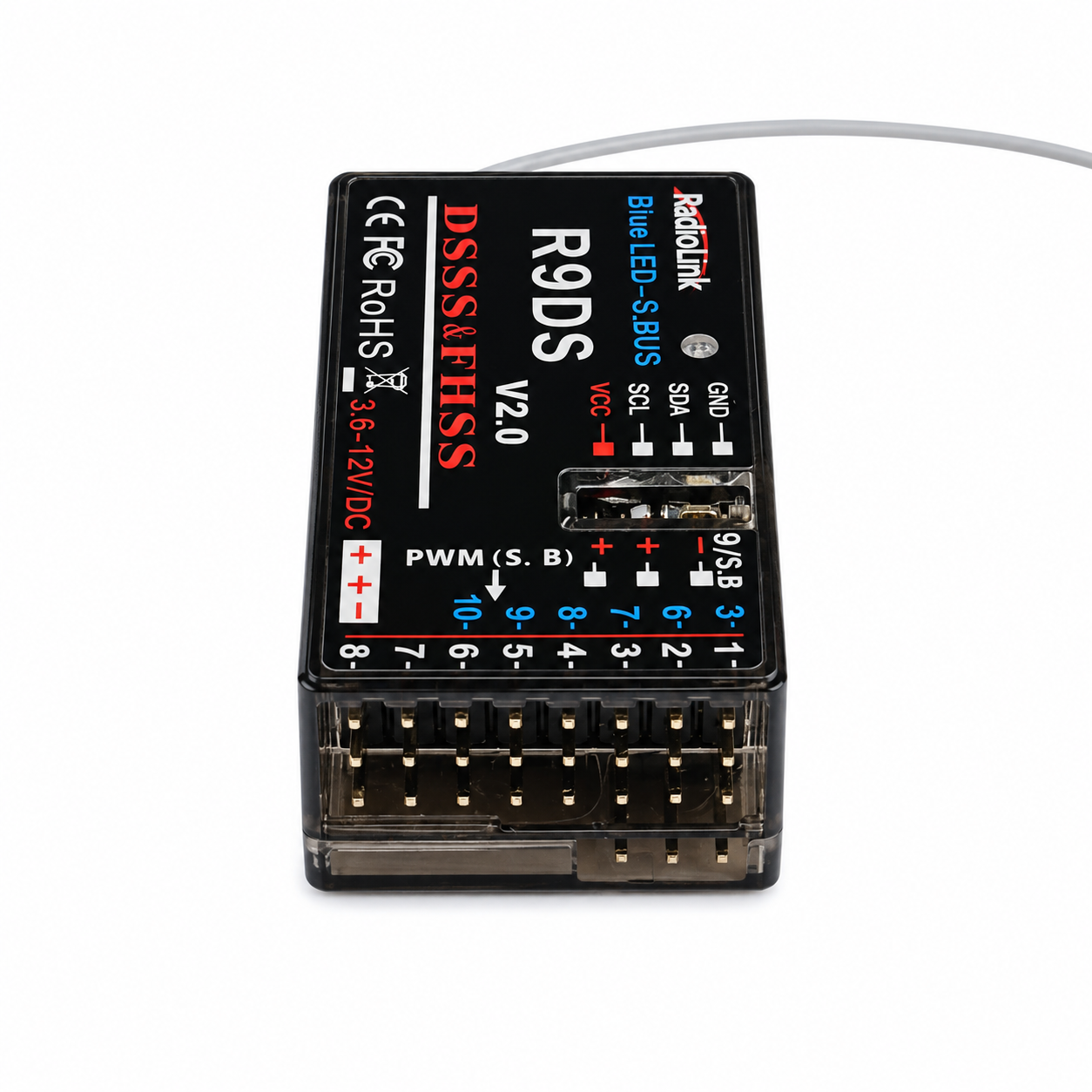 Top view of Radiolink R9DS 2.4GHz telemetry receiver