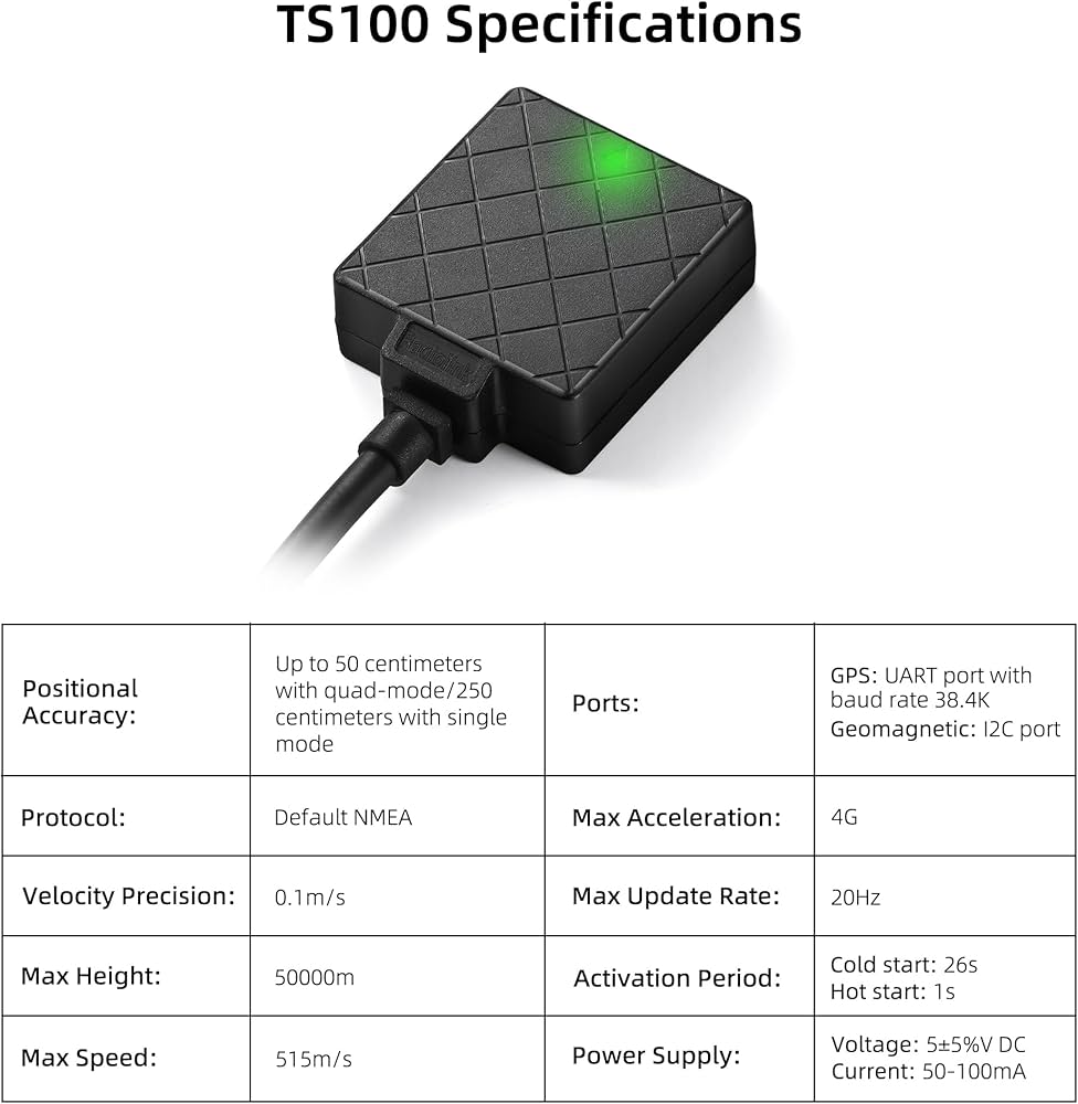 Radiolink TS100 Mini GPS module specifications and dimensions