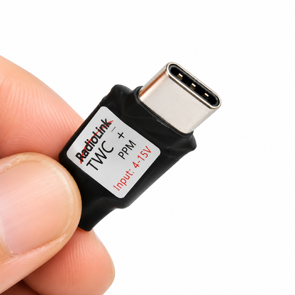 Close-up of Radiolink TWC Type-C wireless trainer cable connector